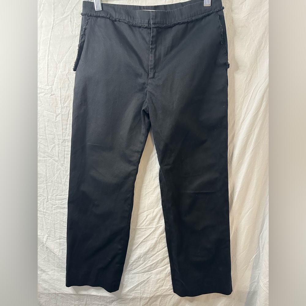 Chaiken Black Cropped Dress Pants Frayed Trim Minimalist Size 4
